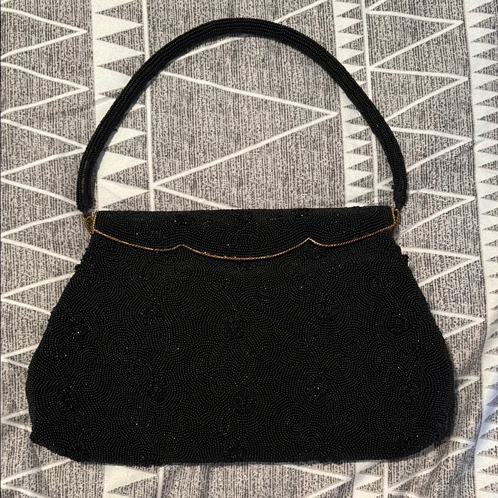 Elegant Vintage Black Beaded Handbag